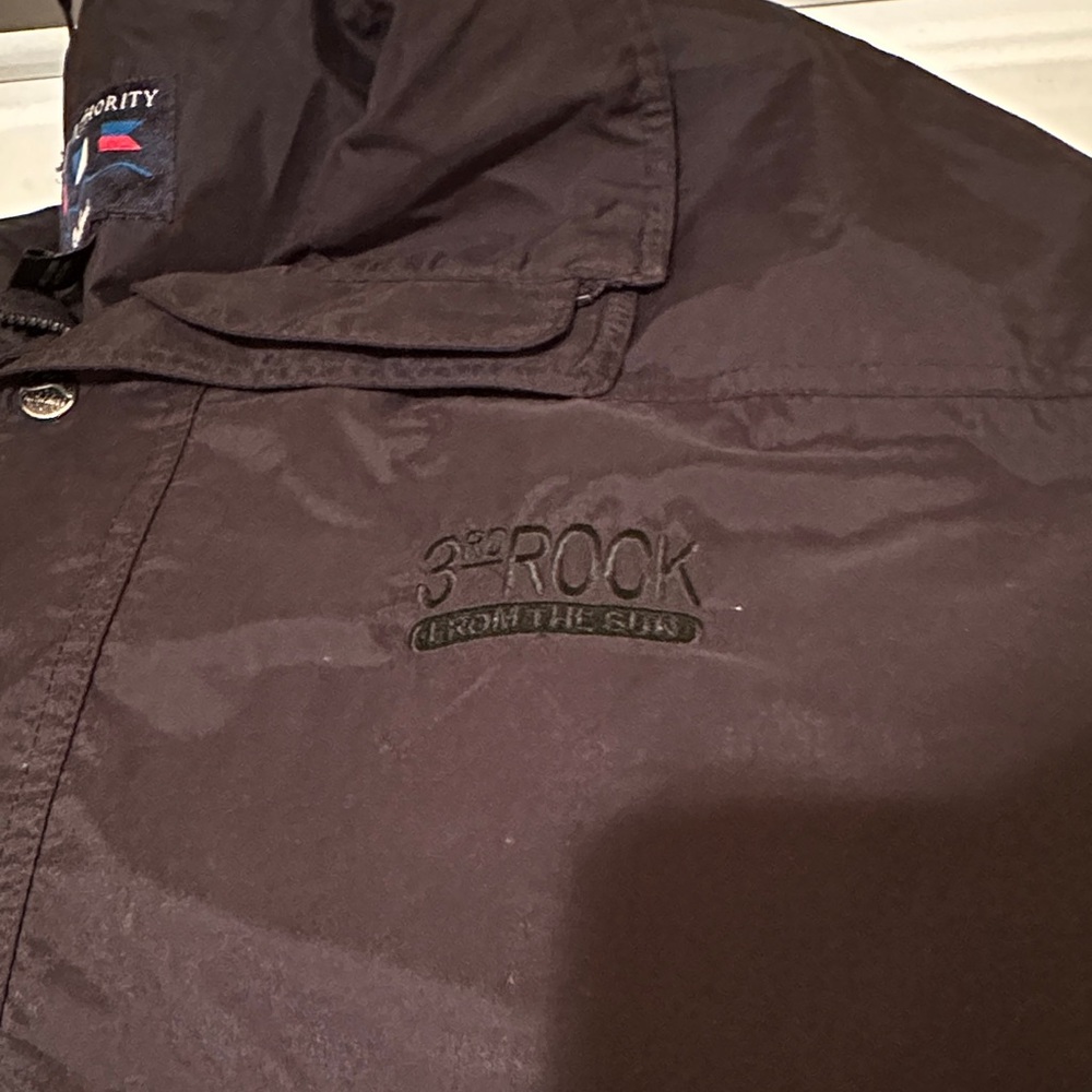 Port Authority Black Jacket with 3rd Rock from the sun  logo embroidered vintage